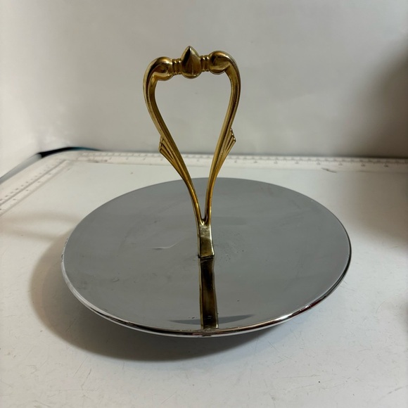 Vintage MCM mid century modern silver & gold serving decorative plate - Picture 3 of 10